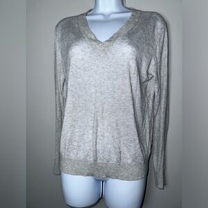 Adam Lippes V Neck Heather Grey‎ Bamboo Cashmere Blend Pullover Sweater EUC Sz S